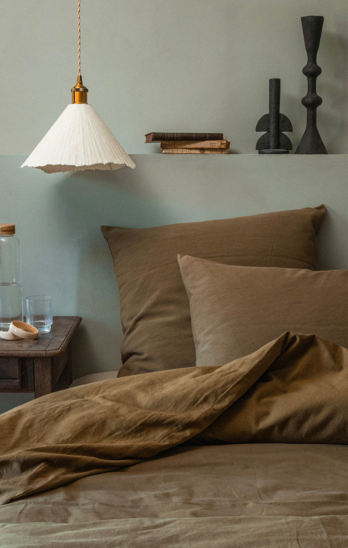 Housse de couette bronze upcyclée en métis