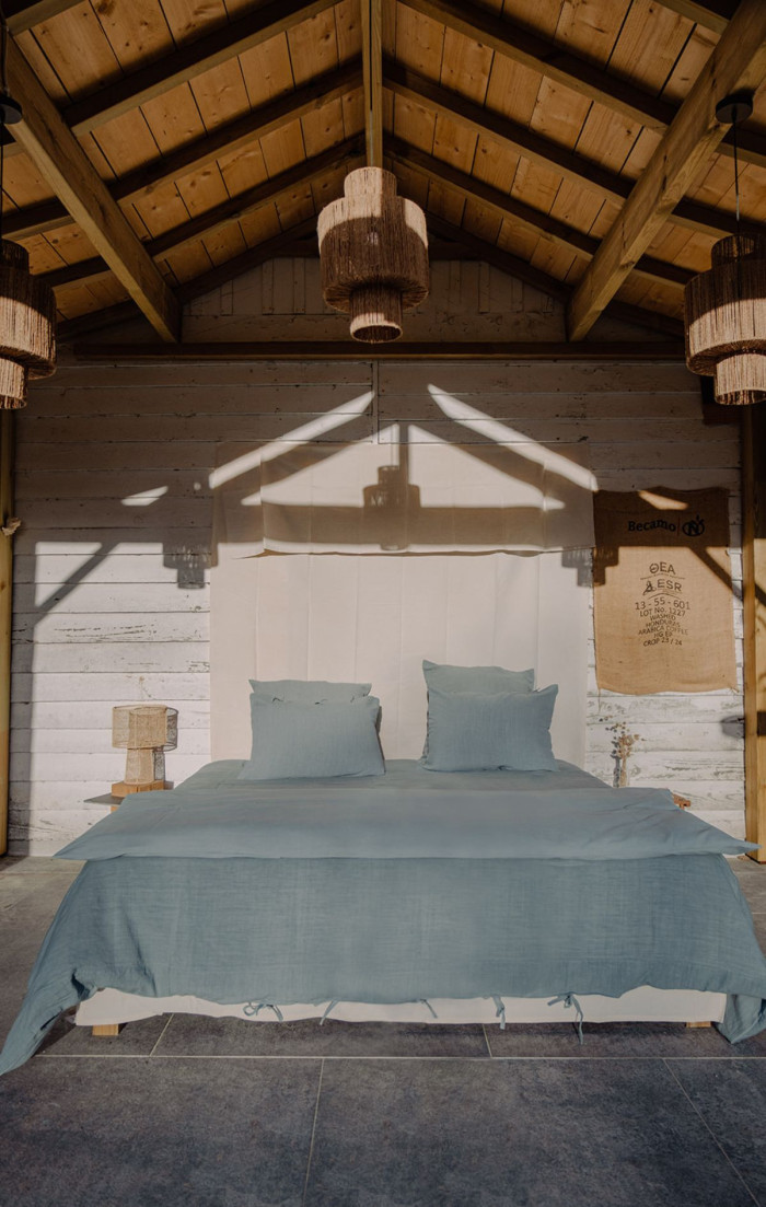 Housse de couette Bleu Abysse upcyclée en métis