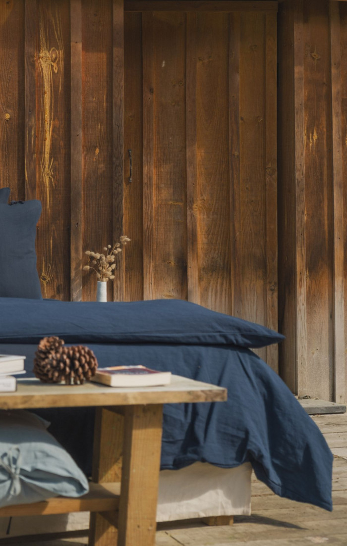 Housse de couette bleu ombre upcyclée en métis