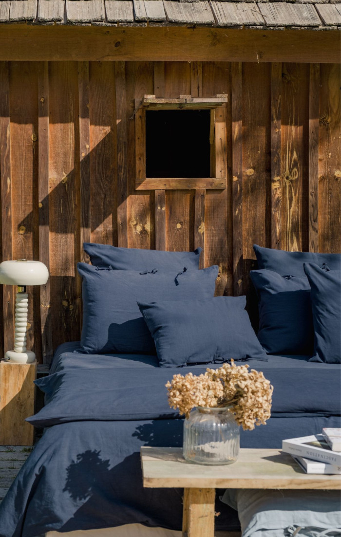 Housse de couette bleu ombre upcyclée en métis
