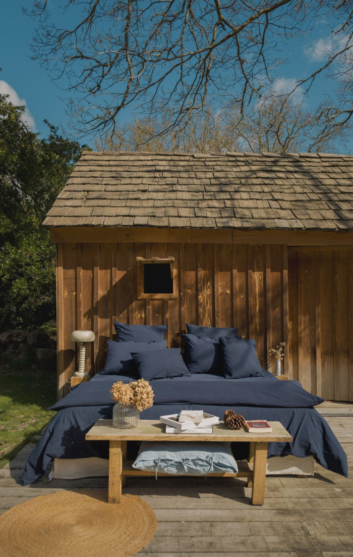 Housse de couette bleu ombre upcyclée en métis