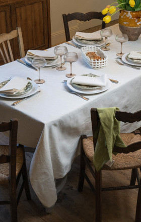 Nappe lin uni avec broderie bronze ou olive upcyclée en lin métis